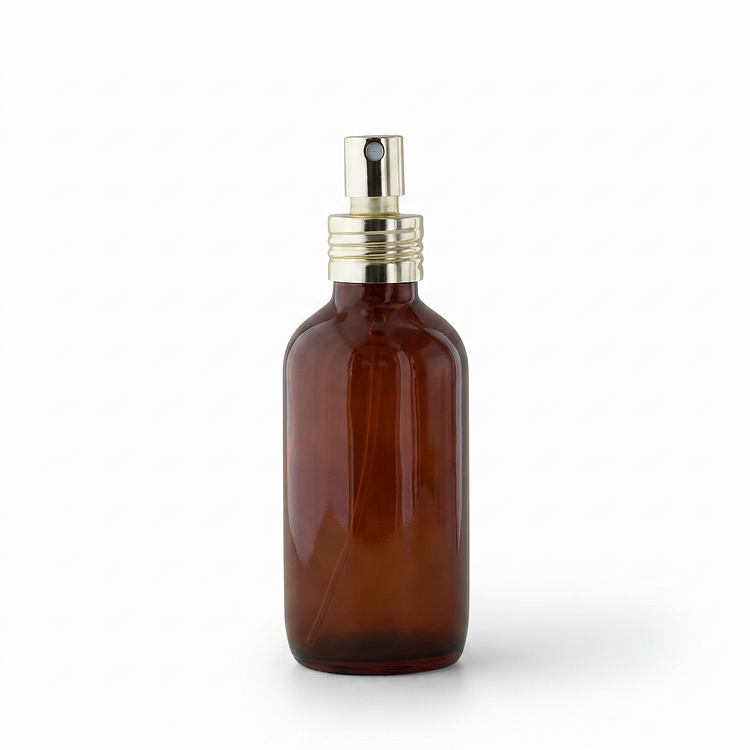 4 oz. Amber Round Glass Perfume Bottle with Soft Gold Cap