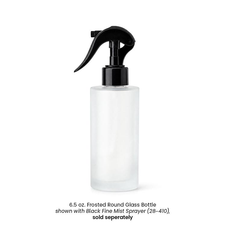 6.5 oz. Frosted Round Glass Bottle with Black Fine Mist Sprayer (28-410)
