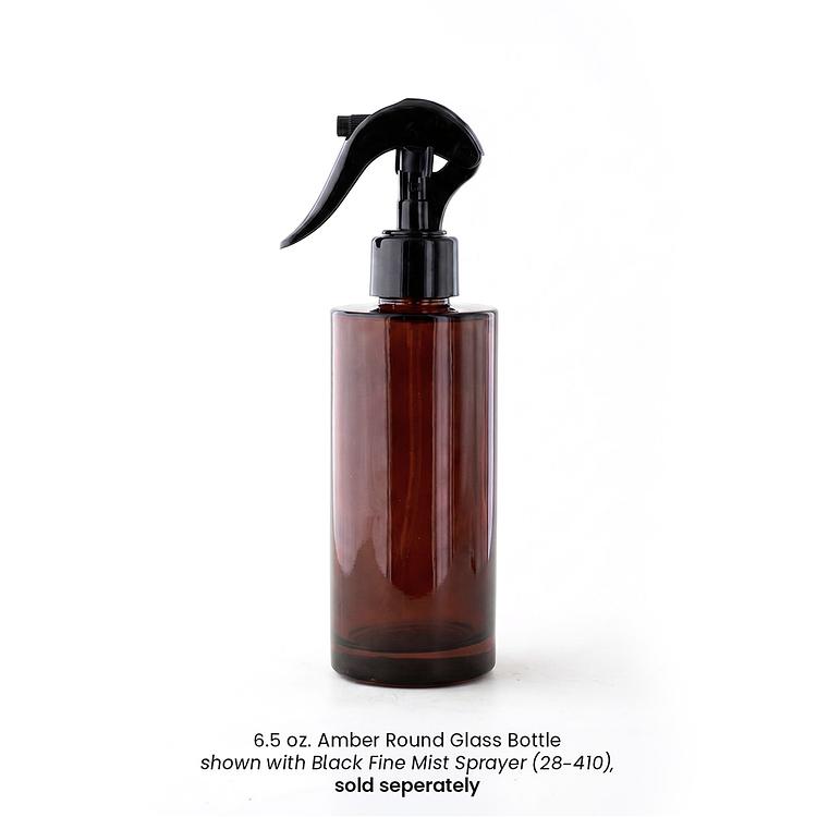 6.5 oz. Amber Round Glass Bottle with Black Fine Mist Sprayer (28-410)