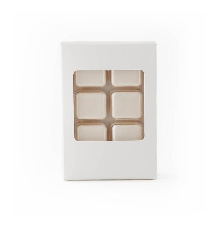 White Retail Wax Melt Box with filled clamshell inside