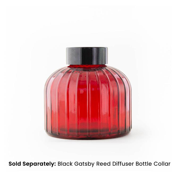 Red Gatsby Reed Diffuser Bottle on a white background with Black Gatsby Collar