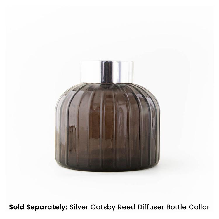 Smoked Gatsby Reed Diffuser Bottle on a white background with a Silver Gatsby Collar