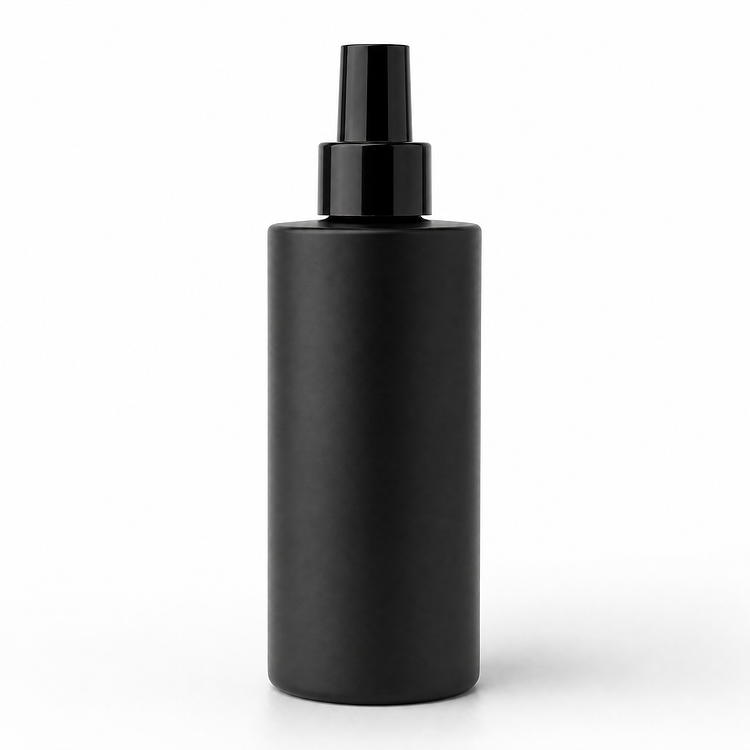 6.5 oz. Matte Black Round Glass Bottle with Black Pump and Cap (28-410)