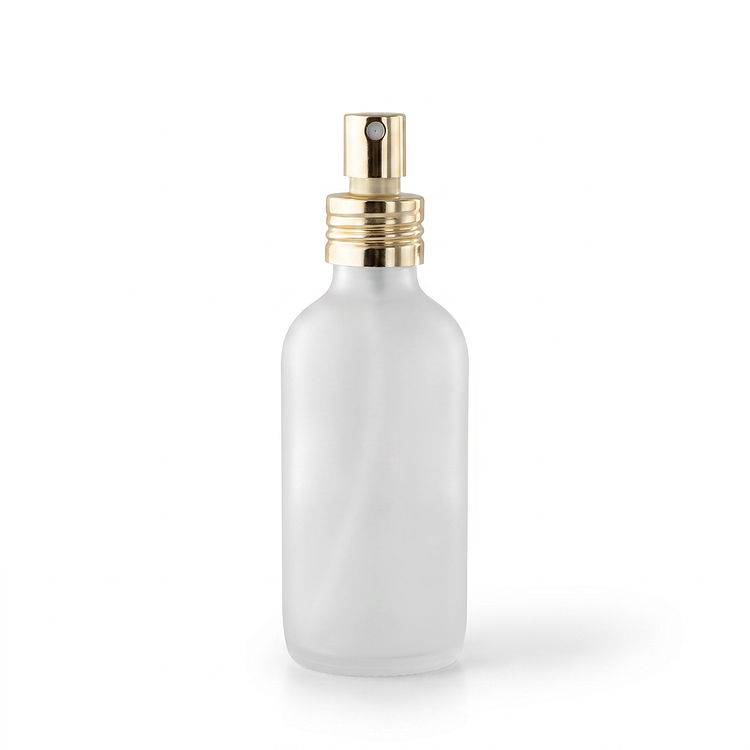 4 oz. Frosted Round Glass Perfume Bottle with Soft Gold Cap