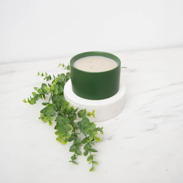 Evergreen 3-Wick Modern Tumbler with trailing ivy on a granite countertop