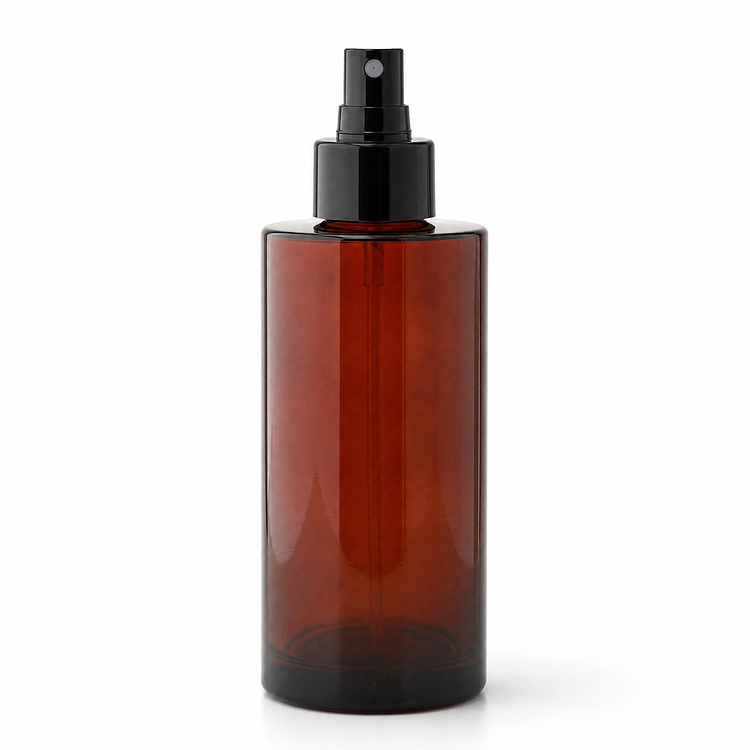 6.5 oz. Amber Round Glass Bottle with Black Pump and Cap (28-410)