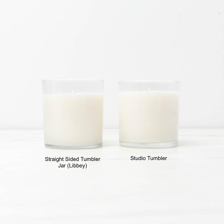 Comparison of straight sided tumbler jar (libbey) with studio tumbler (right)