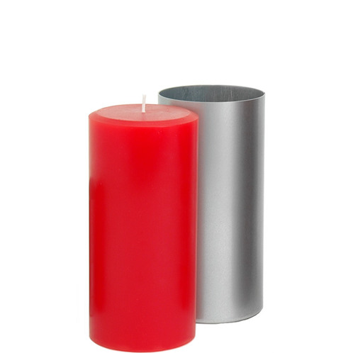 3 x 4.5 Round Pillar Candle Mold with red pillar candle 
