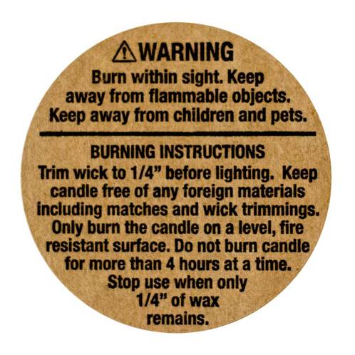 Kraft Candle Warning Labels in 2 Inch diameter 