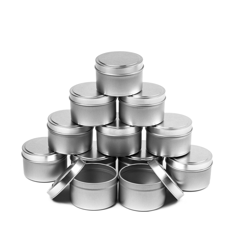  12-piece case of 4 oz. Candle Tins stacked together