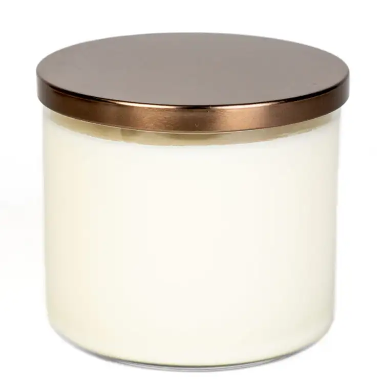 Bronze Metal Flat Lid 3-Wick on White Tumbler Jar