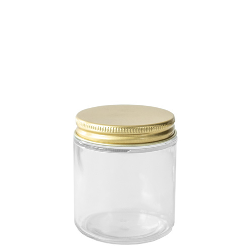 58-400 Gold Threaded Lid on top of a glass straight sided jar
