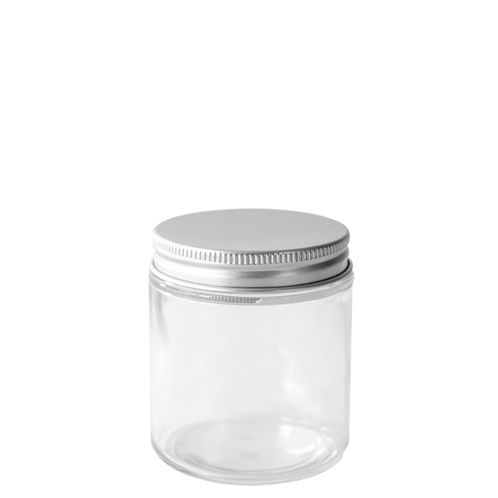 58-400 Silver Threaded Lid on top of a glass straight sided jar