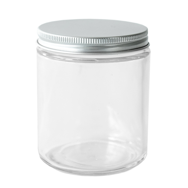 70-400 Silver Threaded Lid on Clear Glass Jar