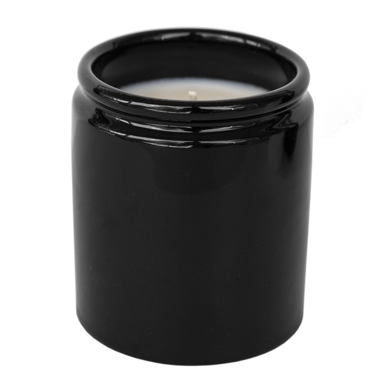 Farmhouse Ceramic Jar in black with candle.