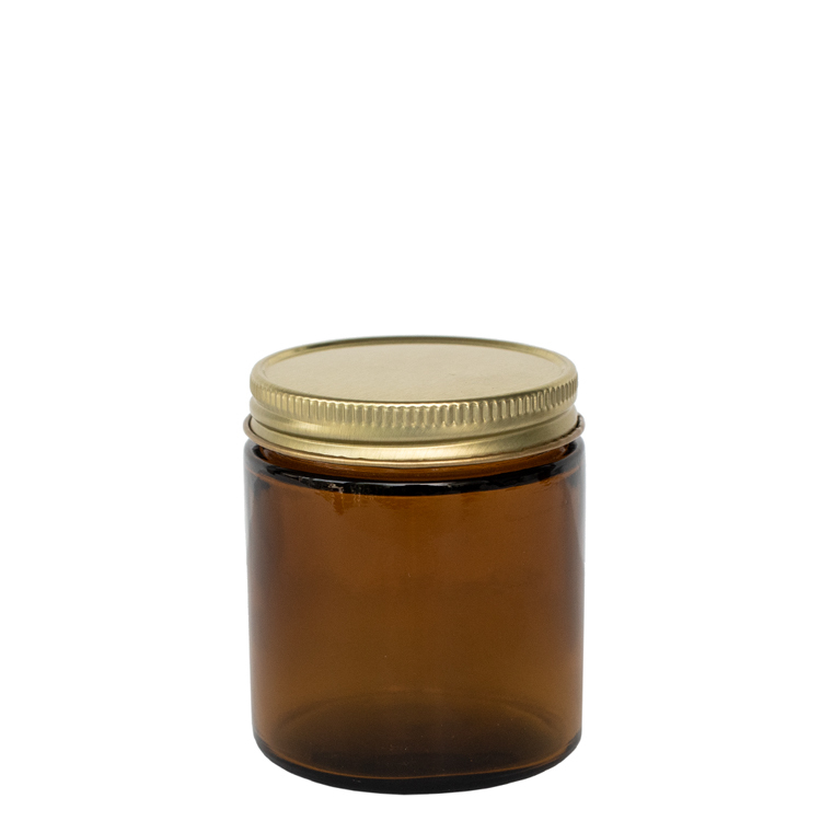 Small Amber Straight Sided Jar with gold lid