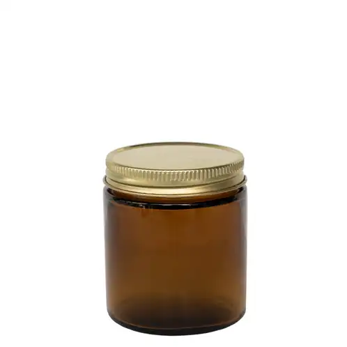 Small Amber Straight Sided Jar with gold lid