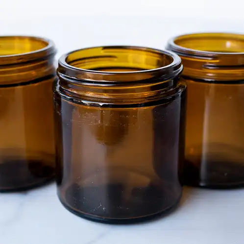 Small Amber Straight Sided Jar with scratches