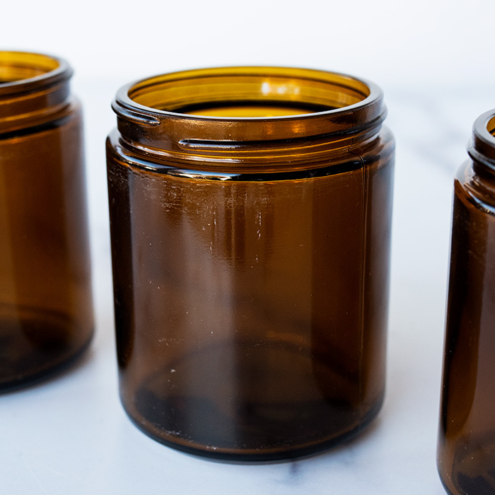Medium Amber Straight Sided Tumbler Jar (Threaded) with scratches