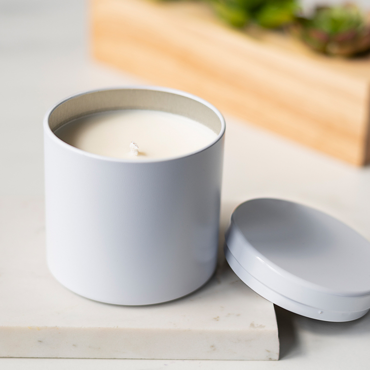 Large White Infinity Tin with Candle