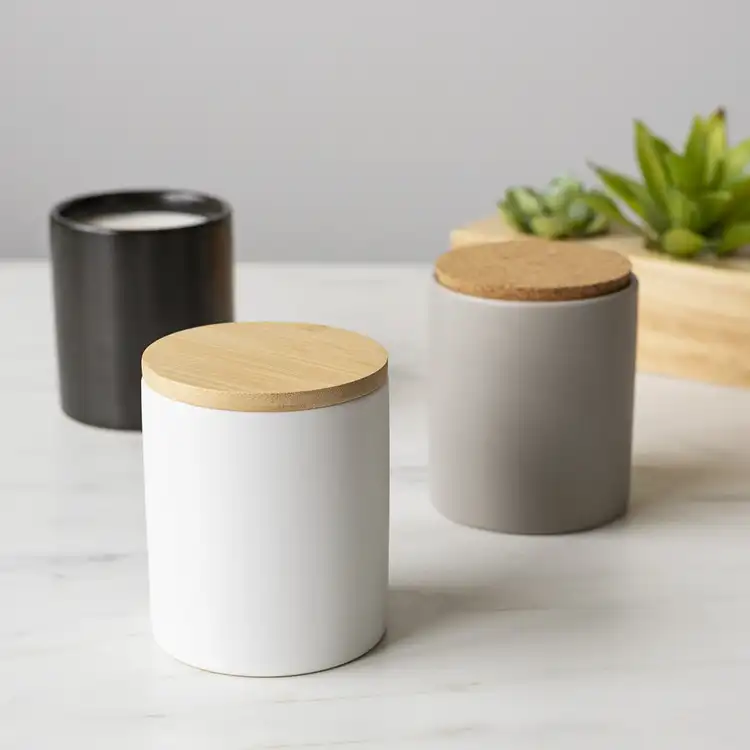 Black, Stone, and White Modern Ceramic Tumblers with Lids