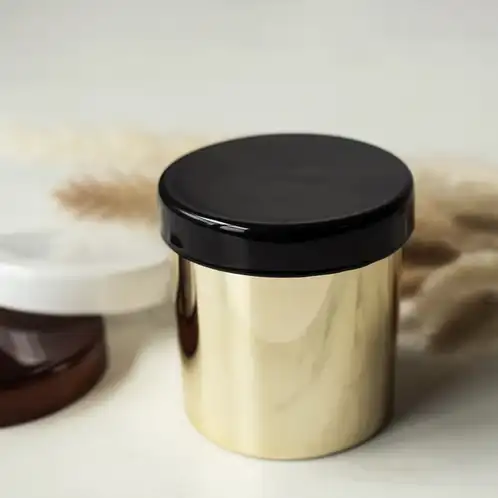 Gold Tumbler Jar with Black Glass Lid