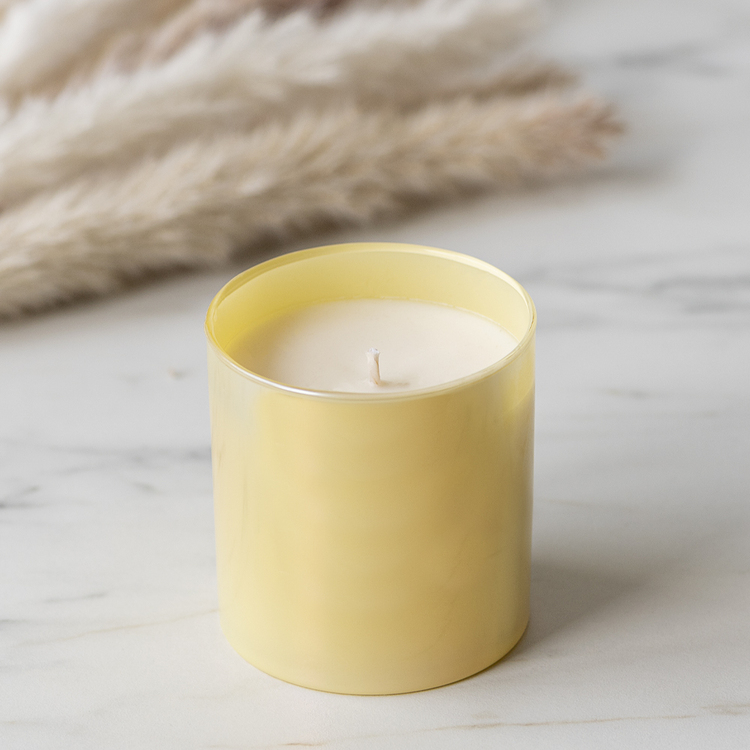 Yellow Iridescent Tumbler Jar with Candle