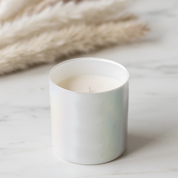 White Iridescent Tumbler Jar with Candle