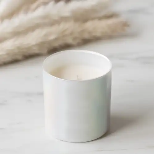 White Iridescent Tumbler Jar with Candle