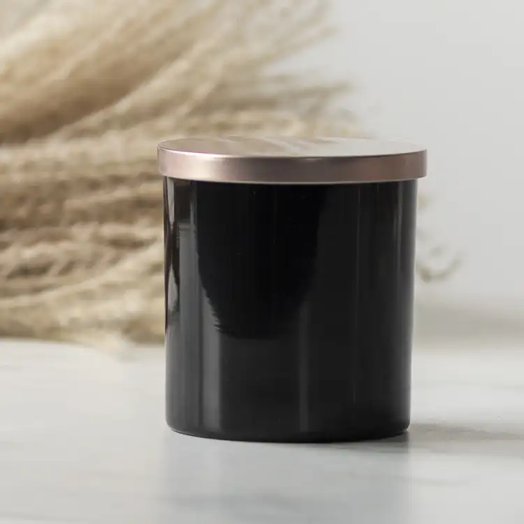 Rose Gold Metal Flat Lid with Black Straight Sided Tumbler Jar
