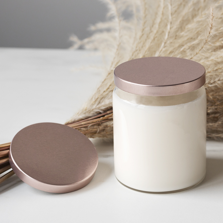 Small Rose Gold Flat Lid with Farmhouse Jar in White