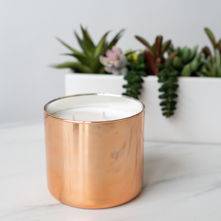 Copper 3-Wick Tumbler Jar with plantar