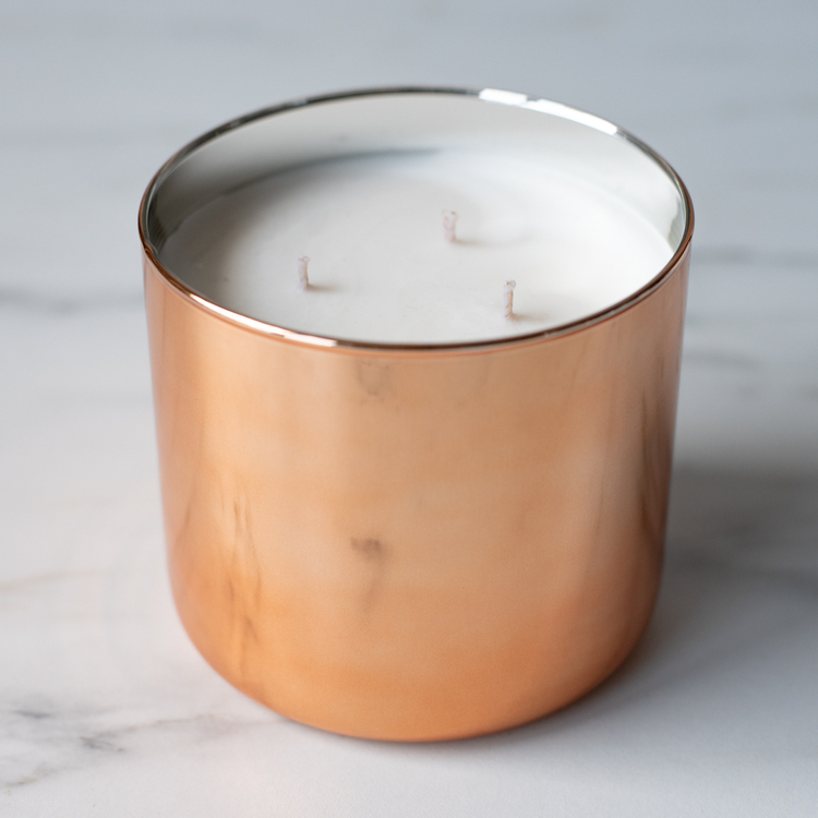 Copper 3-Wick Tumbler Jar Angled Top View