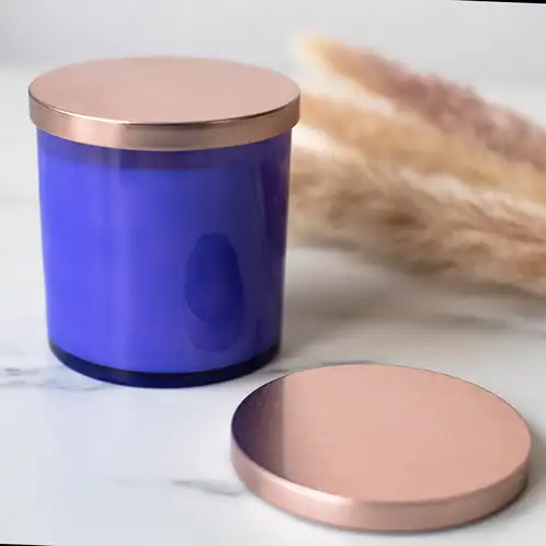 Periwinkle Tumbler Jar with Rose Gold Metal Flat Lids