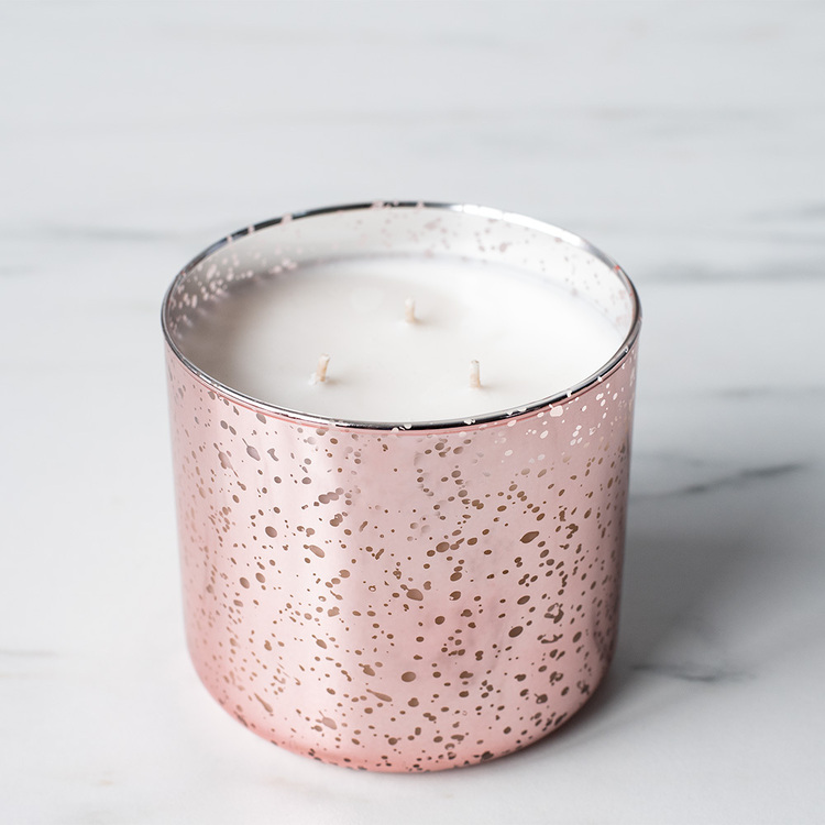 Rose Gold 3-Wick Mercury Tumbler Jar with Candle Top View