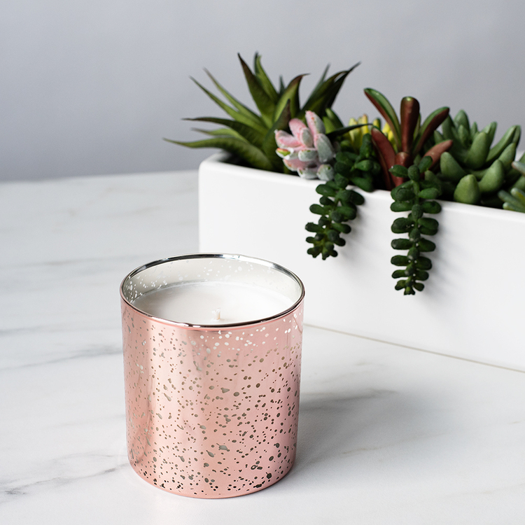 Rose Gold Mercury Tumbler Jar with candle and planter