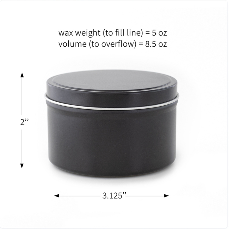 8 oz Black Candle Tin Dimensions