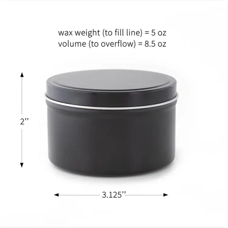 8 oz Black Candle Tin Dimensions