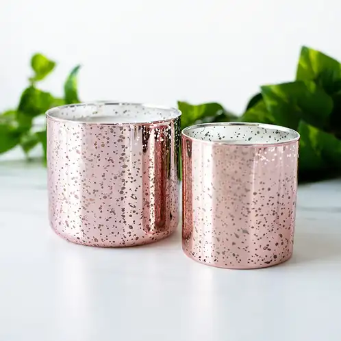Rose Gold 3-Wick Mercury Tumbler Jar with matching Rose Gold Mercury Straight Sided Tumble