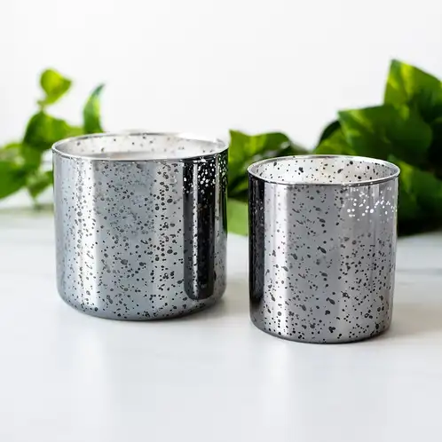 Smoked Silver 3-Wick Mercury Tumbler Jar with matching Smoked Silver Mercury Straight Sided Tumble