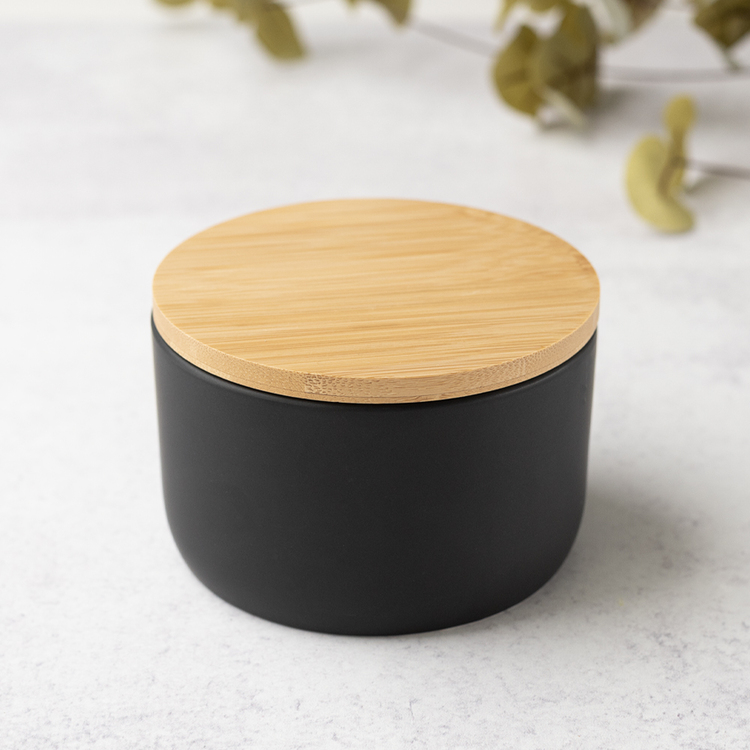 Black Nordic 3-Wick Ceramic Jar with Bamboo Lid