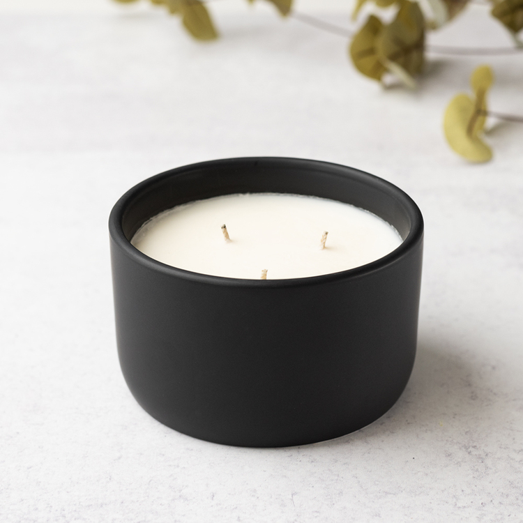 Black Nordic 3-Wick Ceramic Jar with Candle