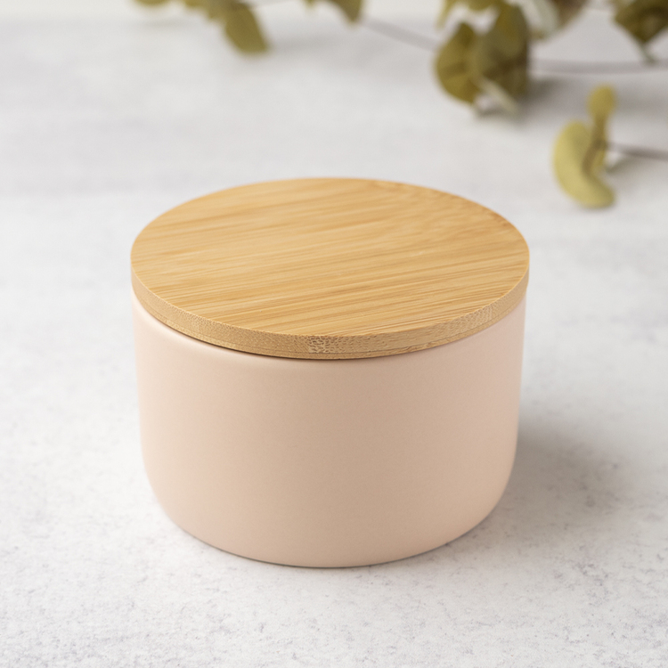 Blush Nordic 3-Wick Ceramic Jar with Bamboo Lid
