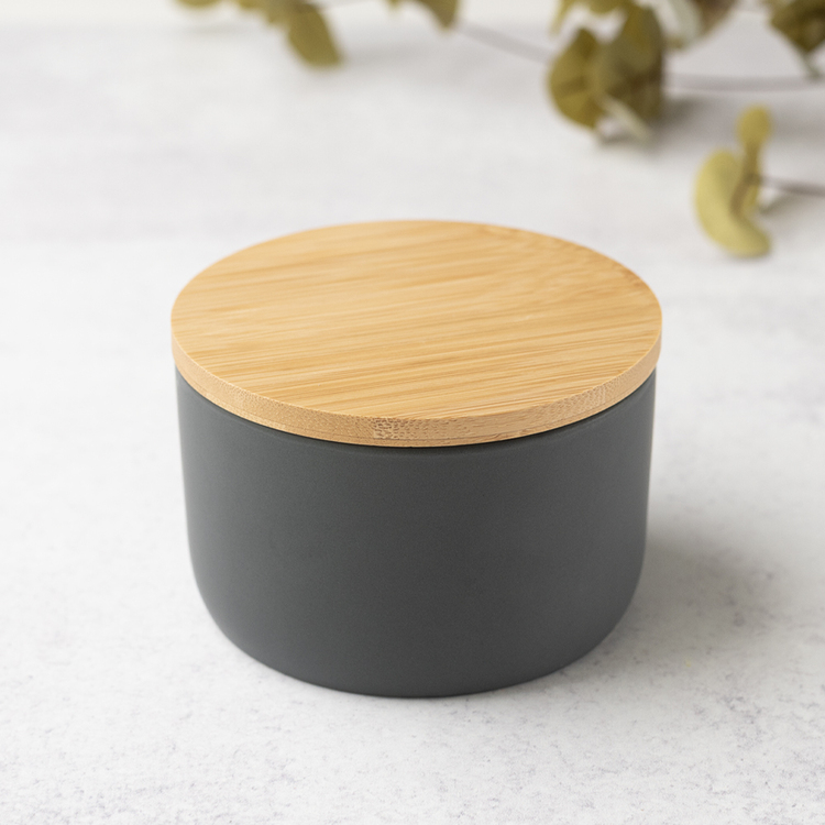 Charcoal Nordic 3-Wick Ceramic Jar with Bamboo Lid