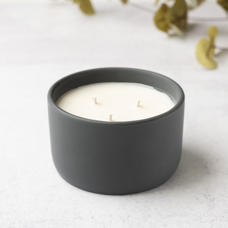 Charcoal Nordic 3-Wick Ceramic Jar with Candle