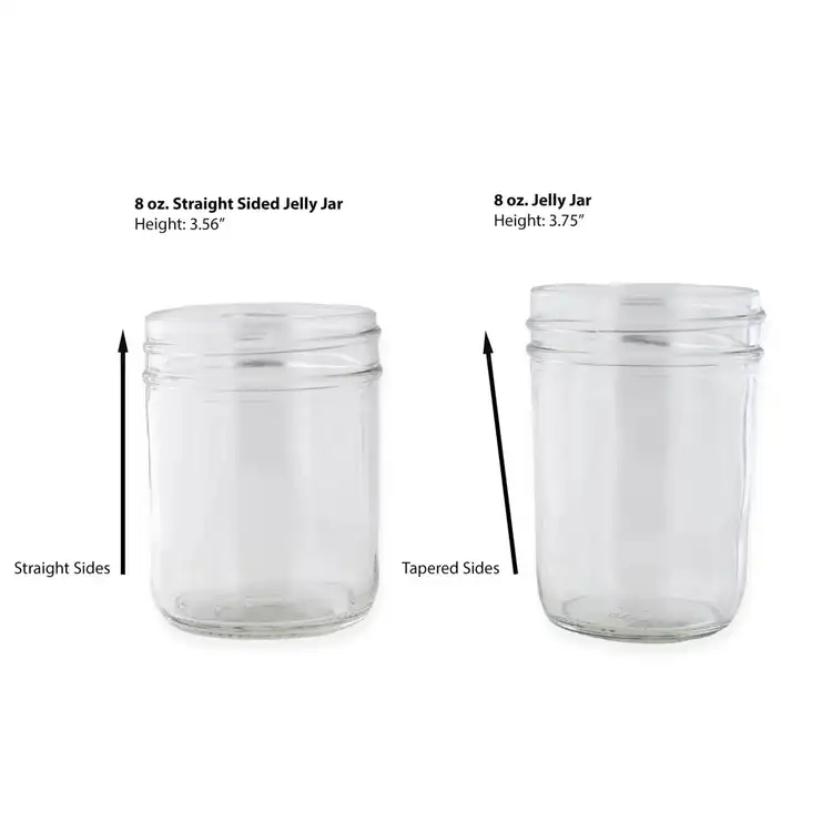 8 oz. Straight Sided Tumbler Jar Comparison Photo to 8 oz Jelly Jar with Tapered Sides