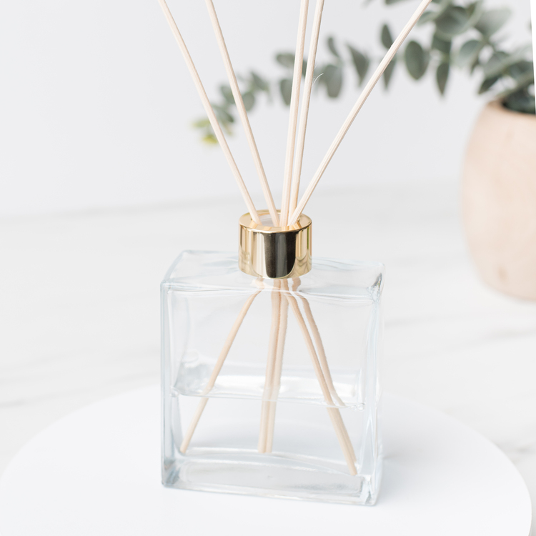 Square Glass Reed Diffuser Bottle with Gold Reed Diffuser Collar