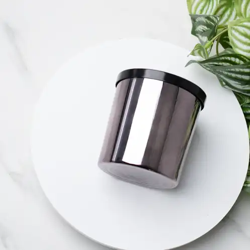 Smoked Silver Tumbler Jar with Black Metal Flat Lid
