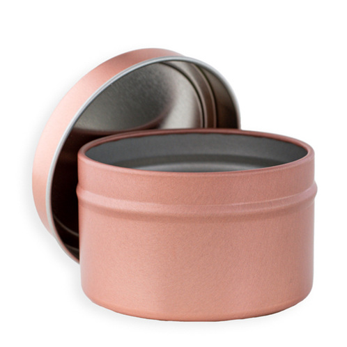 6 oz Rose Gold Candle Tin with Lid Off