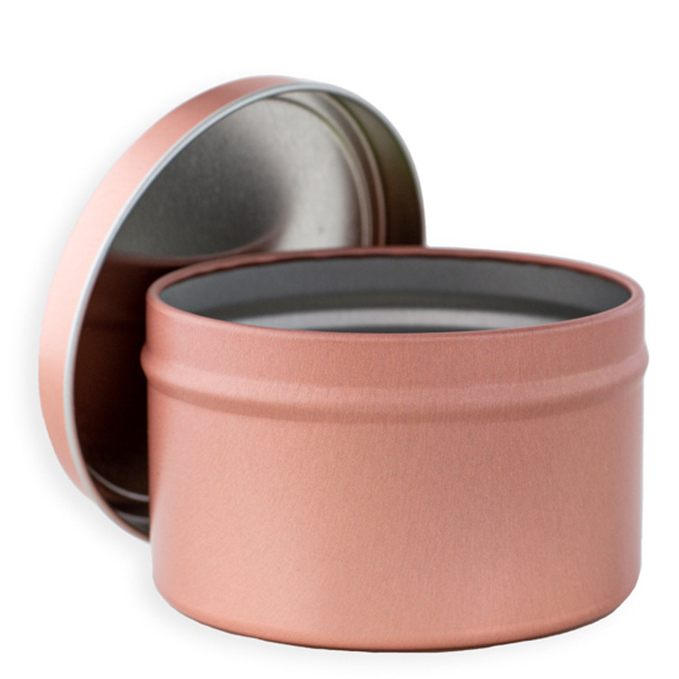 8 oz Rose Gold Candle Tin with Lid Off